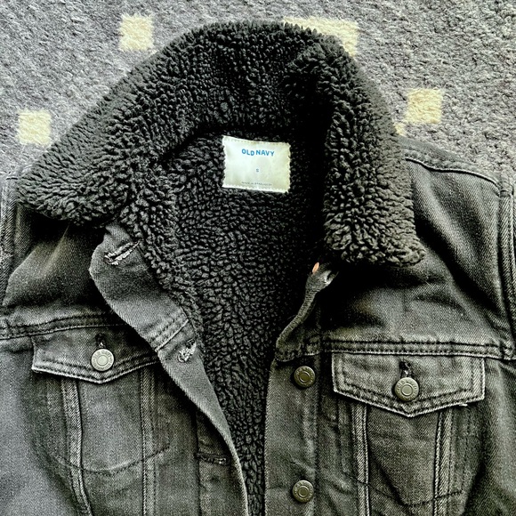 Black Denim Sherpa Jacket sz s - Picture 2 of 4